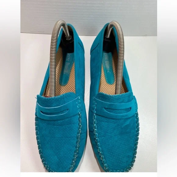 Pierre Dumas Turquoise Blue Suede Penny Loafers Women’s 8 - Picture 14 of 14